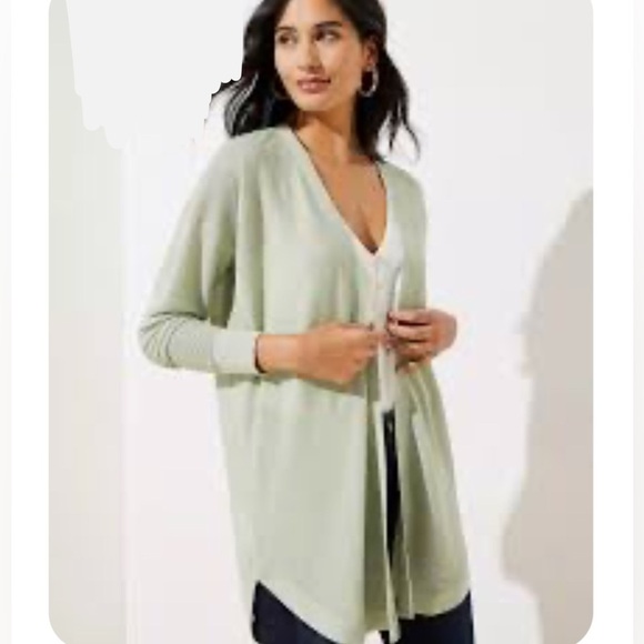 Loft Small Shirttail Open Cardigan Light Green Linen Blend Lightweight Preppy - Picture 8 of 8